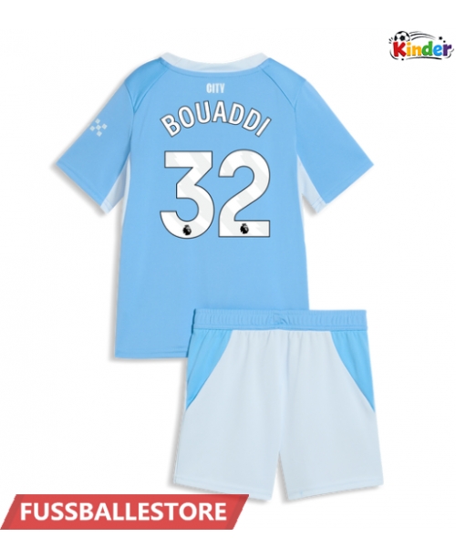 Günstige Manchester City Ayyoub Bouaddi #32 Heimtrikotsatz Kinder 2026-27 Kurzarm (+ Kurze Hosen)